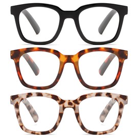 ZXYOO 3 Pack Oprah Style Reading Glasses for Women Blue Light Blocking Square Readers for Women, Anti Glare/Eyestrain Spring Hinge(A+Colors+1.25