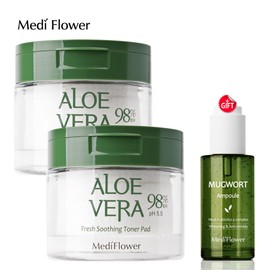 Mediflower Aloe Vera Fresh Soothing Toner Pads 60 sheets x 2 + Lactocare Ampoule 50ml