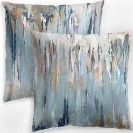 LUEAXRG Abstract Cushion Cover 45 x 45 cm Decorative Cushion Covers – Set of 2 Blue Brown Grey Cushion Covers Country House Style Cushion Cover for Square Soft Country House Cushion Covers for Couch