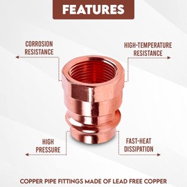 Copper Press Female Adapter – 1/2" FIP x Press LF ProPress Female NPT x Press Connection Pack of 20 – Durable Copper Fitting for High-Pressure Systems by DMNI