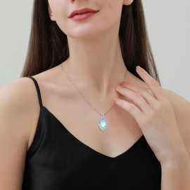 VONALA Moonstone Necklace 925 Sterling Silver Filigree Pendant Necklace Jewelry Gifts for Women (Silver)