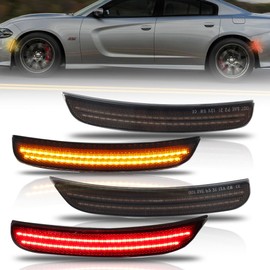 OFFKAT Front & Rear Fender LED Side Lights for Dodge Charger 2015-2023, Smoked Lens Side Bumper Marker Lamps, Amber & Red LED Turn Signal Lights, 4 PCS