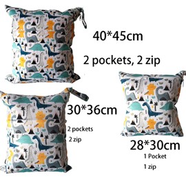 Qiantull Set of 3 Cloth Nappies Wet Bags with Dinosaur Animal Pattern Waterproof Nappy Bag Wet Bags Changing Bag Wet Bag Organiser Bags Large Wet Dry Cloth Bag M + L + XL, Dinosaurs
