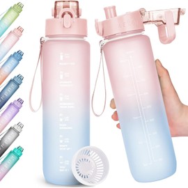 Serenelight 1 Litre Water Bottle, Sports Water Bottle, Leak-Proof, Sports Bottle with Time Marking for Fitness, Office, School, Yoga, Outdoor Water Bottle, BPA-Free