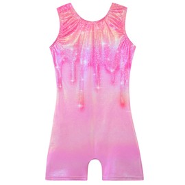 Gymnastics Leotards for Girls Toddler Ballet Dance Tumbling Outfits 9 10 Kids Sleeveless Gymnastic Biketard with Shorts Sparkly Dancwear Unitards Clothes Bodysuit (Pink Glitter, 9-10 Years)