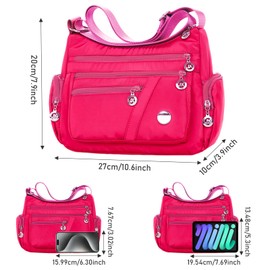 WITERY Nylon Crossboby Bags for Women - Waterproof Multi-Pocket Purse Zipper Shoulder Bag, Lightweight Small Travel Purses Messenger Bag Ladies Medium Purse Hobo Tote Bags