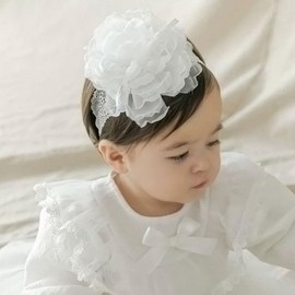 Kenjudess Baby Girl Headband Floral White Lace Baptism Christening Hairband Elastics Soft Head Wrap for Toddlers Hair Accessories for Infants Kids Shower Birthday Wedding Party (Style 10)