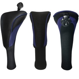 Set of 3 Headcovers Golf Covers Driver Fairway Wood Utility Long Neck Durable Replaceable Number Tags (Navy)
