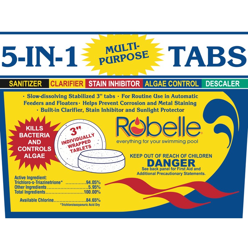 Robelle 10-Pounds Premium 5-In-1 Multi-Purpose Tabs, Chlorine Tablets 3 Inch,