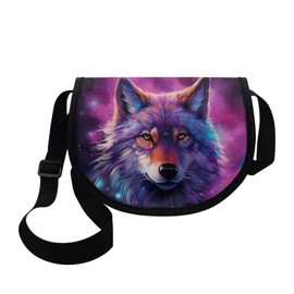 HELLHERO Galaxy Wolf Small Crossbody Purse for Girls Boys Age 6-8 10-12 12-14 Kids Pocketbook Shoulder Messenger Bag Travel Sling Wallets Handbag Holiday Airplan Workout