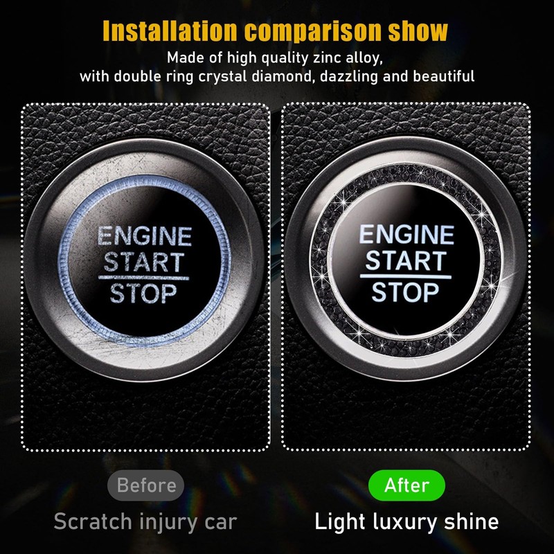 Bling Crystal Double Rhinestone Car Engine Start Decoration Ring, Sparkling