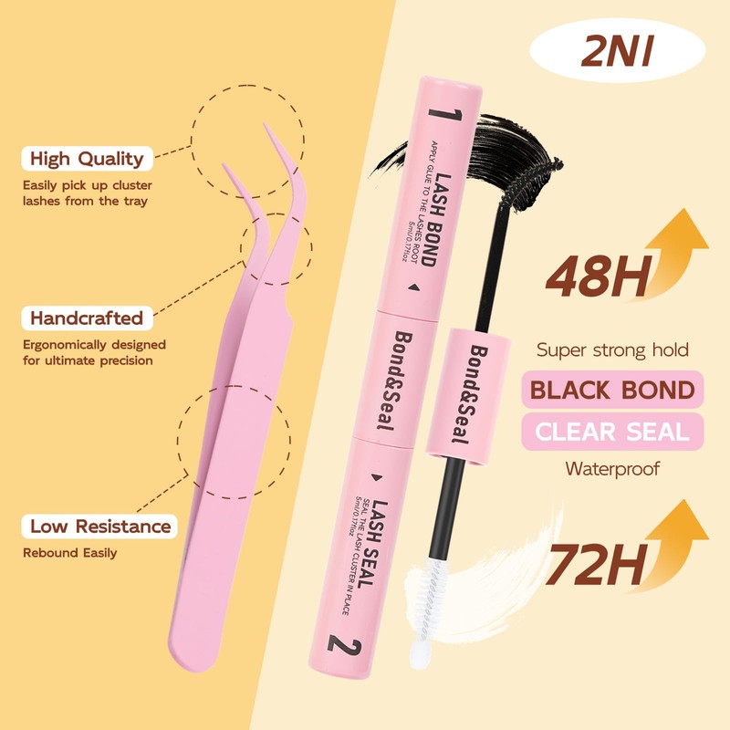 QUEWEL Cluster-Lashes Kit, 40D Individual-Eyelashes with Waterproof Lash Bond &