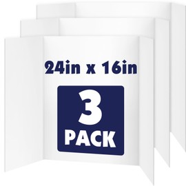 3 Pack Trifold Poster Board, 16in x 24in Corrugated Project Board, White Presentation Board, Trifold Display Board for School Project, Business Presentation, Science Fairs, Event Display