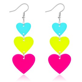 Haolry Neon Heart Earrings for Women Acrylic Neon Earrings 80s 90s Outfit for Women Glow Party Accessories Gifts Lake Blue Hot Pink Green
