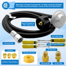 Sekvira Natural Gas to Propane Conversion Kit for Weber Genesis or Genesis II Grill and for Weber Summit Grill–5FT Propane Regulator Hose for Weber Grills,45 Orifices,Fittings & Tools.