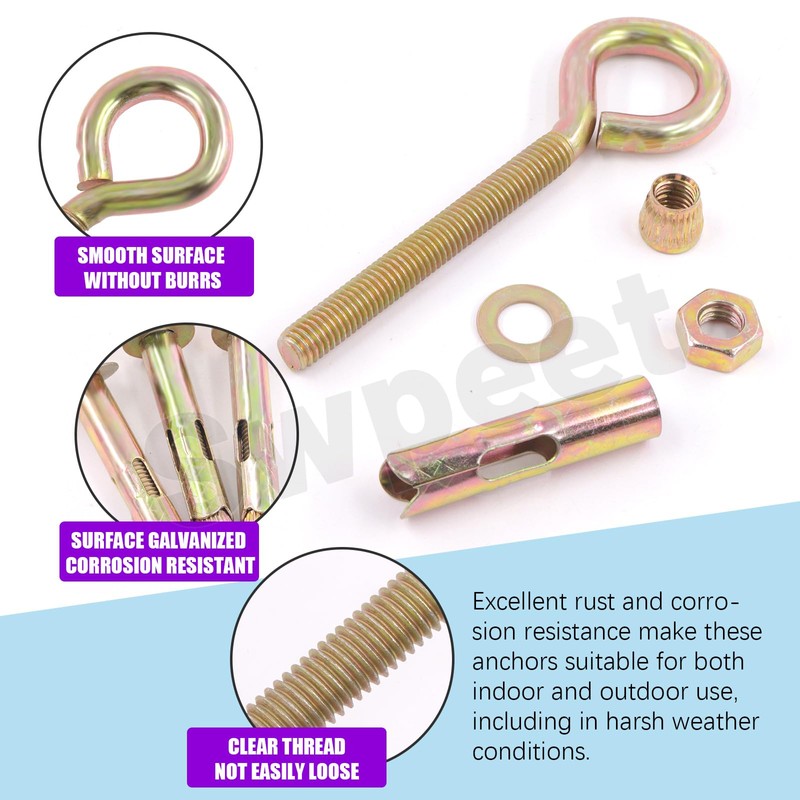 Swpeet 8Pcs M12 Thread Wall Concrete Brick Expansion Screws Closed