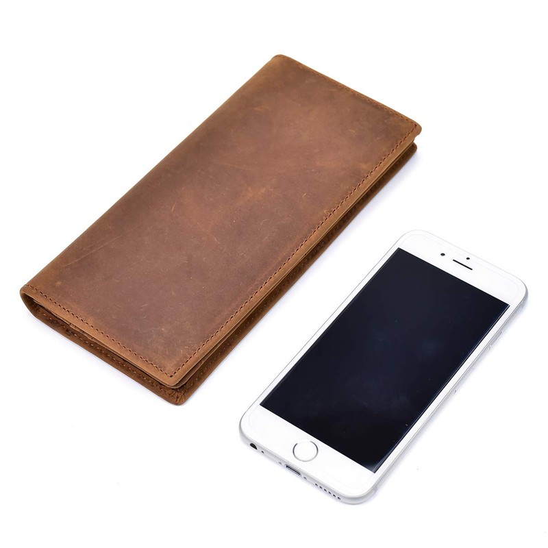 LUUFAN Men's Genuine Leather Long Wallet With Zipper Pocket Vintage