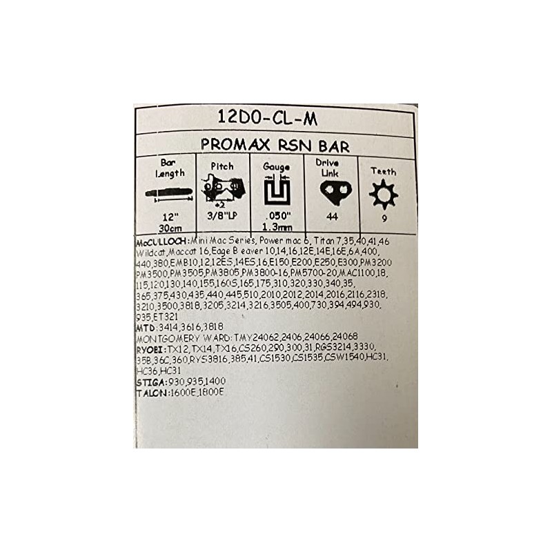 Archer 12" Guide Bar Compatible with McCulloch Mini-Mac Titan 35