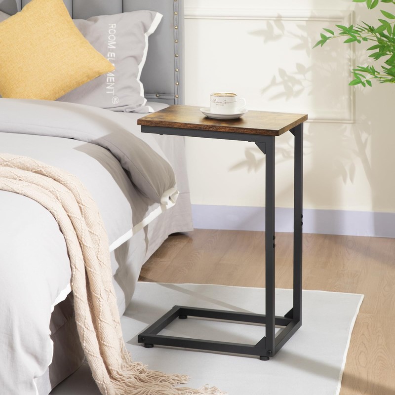 AMHANCIBLE C Shaped End Table, Slide Under Couch Table for