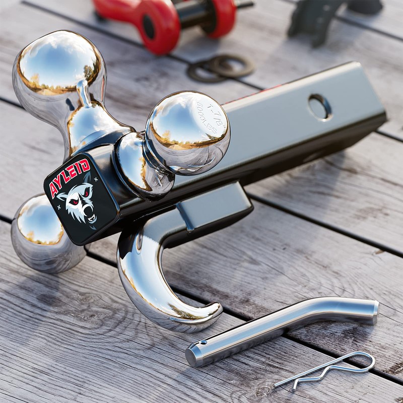 Ayleid Trailer Hitch Tri-Ball Mount with Hook & Pin Balls