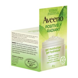 Aveeno Positively Radiant Gel Moisturizer - Dry Skin Lotion - Daily Face & Neck Cream - Hyaluronic Acid & Soy - 45 grams