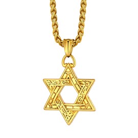 Richsteel Gold Star Of David Necklace for Men Jewish Jewelry Pendant Religious Necklaces Judaica Gifts for Women