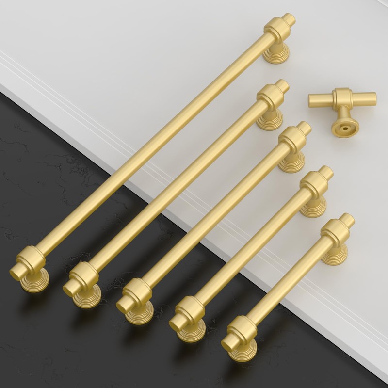 Amerdeco 10 Pack Brushed Gold Cabinet Pulls 5 Inch(128mm) Hole