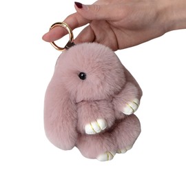 AMPOSSTO Soft Cute Fluffy Bunny Pom Pom Keychain Artificial Rabbit Fur Plush Key Ring Car Key Bag Charm Pendant for Women