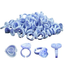 OVALA 100pcs Glue Rings Smart Glue Cups Lash Glue Holder Ring Cup,Disposable Glue Cups Lash Glue Rings Lovely Heart Shape for Eyelash Extensions (BLUE)
