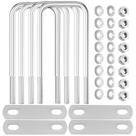 4Packs Square U-Bolt, Stainless Steel Square Bend U Bolts M10 3-3/8”*7-3/4“ (W*L) with Nuts and Frame Plate for Vehicle Boat Trailer Beam Tube, Fence Post Reinforcement, Outdoor Agricultural