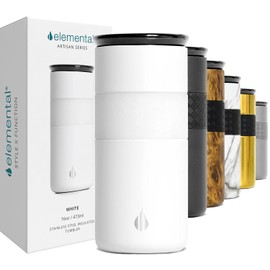 Elemental Artisan Insulated Tumbler, Triple Wall Coffee Travel Tumbler, Reusable Stainless Steel Coffee Tumbler with Ceramic Lid, Thermal Coffee Cups for Hot (6 Hrs) & Cold (18 Hrs) 16oz - Matte White