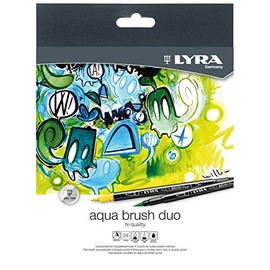 LYRA Aqua Brush Duo, Fine Art Brush Marker Set, Dual Tip, 24 Assorted Colours, Water Soluble Pens, Ideal for Professionals & Students