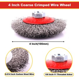 LSTOPGO 2 Pack 4 Inch Coarse Crimped Wire Wheel for 4 1/2 Angle Grinder, 5/8 Inch-11 Threaded Arbor, 0.014 Inch Carbon Steel Wire Wheel Brush for Rust, Corrosion, Paint Removal