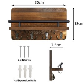 9SHOME Key Holder for Wall with 10 Key Hooks, Decorative Rustic Wooden Mail Organiser, Wall Mounted Coat Rack, Key Hanger with Shelf for Car Keys, Wallet, Home Decor for Entryway, Mudroom, Hallway