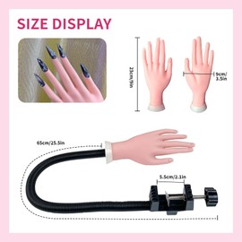 Practice Hand for Acrylic Nails, Fake Nail Training Hand Manicure with Bracket, Bendable Nail Training Hand with 100 Nail Tips, Fixing Adhesive, 3-Piece Tool Kit and a Cigar Magnet (normal)