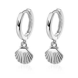 Mary & Jules Shell Earrings Gold Hanging, 925 Sterling Silver, Gold-Plated, Made of Recycled Silver, Hoop Earrings Gold with Pretty Shell Pendant, Summer Earrings Gold Hoop Earrings, Sterling Silver