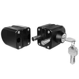 Glass Double Door Lock, no Drill Glass Door Lock Anti-Theft Security Lock, Double Swing Hinged Frameless Push Sliding Gate Lock with 5 Keys Fits on 1/2" Glass 0.39" -0.47" (Black, B101)