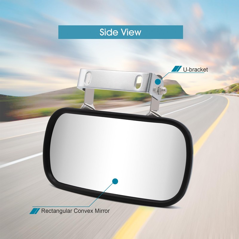 BOOLEE Convex Mirror Stainless Steel Rectangular U-Bracket for Cars Trucks