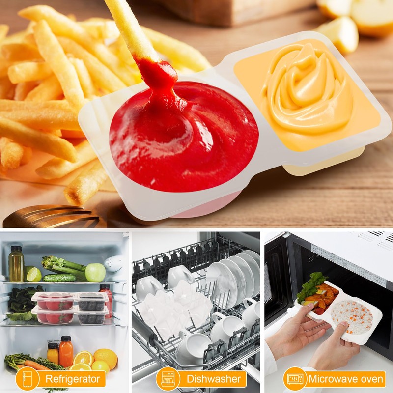 CJT 12 Sets Reusable Compartment Condiment Container with Lids -