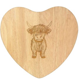 'Cute Highland Cow' Wooden Heart Shaped Chopping/Cutting Board (WB00084393)