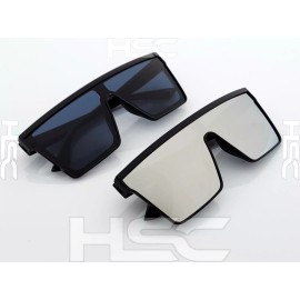 Unbranded Large Shield Sunglasses Flat Top Rimless Dark Smoke Lens and Silver Lens 2-PACK