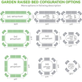 Mostmahes 2 PCS 10x2x1/8x4x1/6x6x1ft Outdoor Galvanized Raised Garden Bed for Flowers, 9 in 1 Adjustable Raised Planter Box, Backyard Metal Raised Garden Bed for Plant