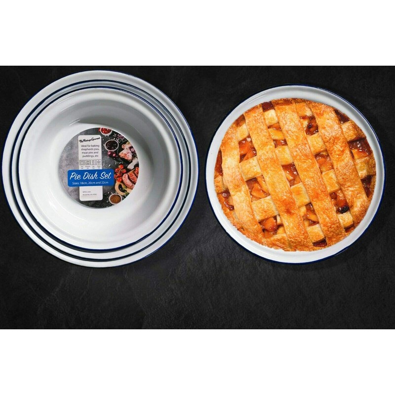 Vintage Gourmet ® Premium White Enamelware with Blue Rim, Oblong,