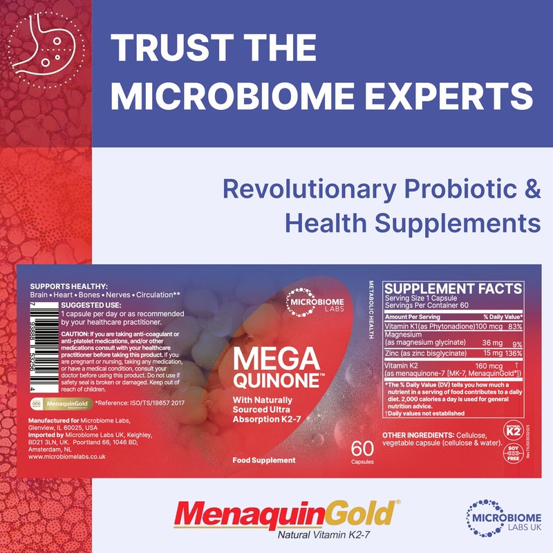 Microbiome Labs MegaQuinone Vitamin K2 MK7 + Vitamin K1, Magnesium