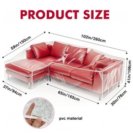 Wibeelee Large Clear L Couch Cover Vinyl Heavy Duty Waterproof Scratch Proof Dust-Proof Couch Cover for Long Travel Business Trips Moving Protect Scratch from Cats and Dogs (Left)