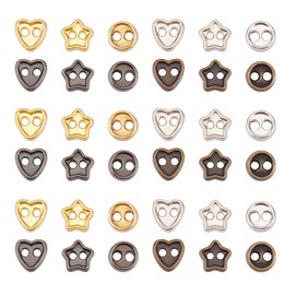 FINGERINSPIRE Pack of 240 4 Colours Mini Metal Buttons 4 mm Heart & Star & Round Alloy Buttons Mini Buttons with Separate Compartment Box Small 2-Hole Buttons for Doll Clothes Bag DIY Handmade