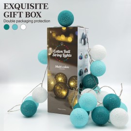 Padwa Lifestyle Cotton Ball String Lights, 3.1M/10.2Ft 20 LEDs USB Powered Cotton Ball Fairy Lights for Bedroom, Party, Indoor, Wedding, Festival Decor (Tiffany)