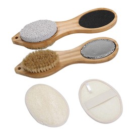 Baluue 4-Piece Bamboo Foot Care Set Exfoliating Pedicure Board and Pumice Stone Foot Massaging Tools for Dead Skin Removal for Relaxing at Home