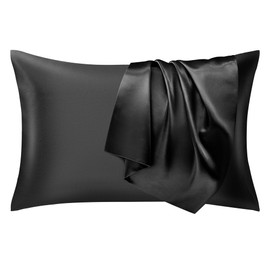 MP2 100% Mulberry Silk Pillowcase for Hair and Skin – Silk Pillow Case Queen Size with Hidden Zipper – Both Side 25 Momme 600 Thread Count Soft Smooth Pure Silk Pillow Cases (Black, 20x30”, 1 pcs)