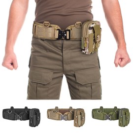 Tactical Battle Belt Set, Slim Airsoft Molle Belt, Shooting Hunting Game Belts with Metal Quick-Release Buckle, Tactical Molle Pouch Included, CP Camouflage